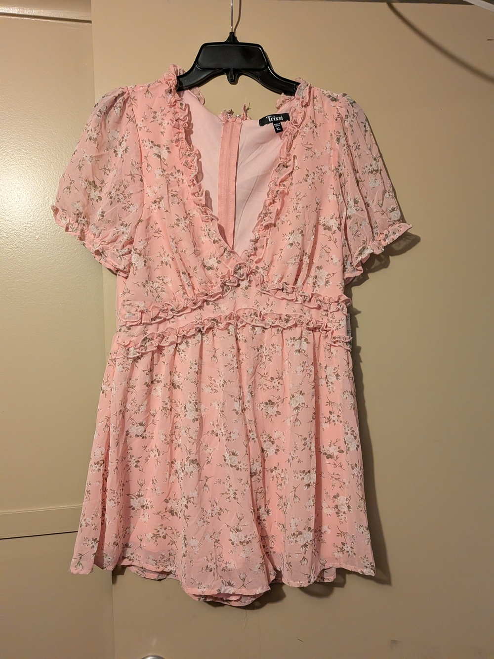 Trixxi Floral Ruffle V-Neck Pink Romper - Picture 2 of 7